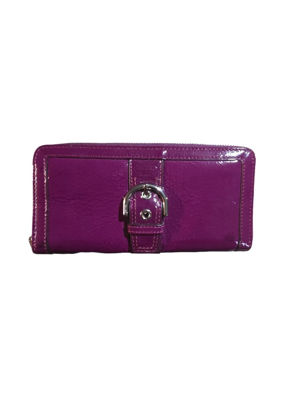 Coach Patent Leather Zip Wallet in Fuchsia